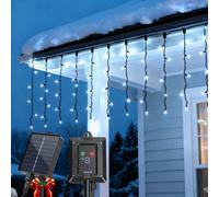 Aigostar Cortina Luces Navidad para Exterior Solares, 3M+5M*0.4M 100 LED 8 Modos, Cortinas de Luz Navidad Exterior, IP65, Visualización del nivel de batería, para Bodas, Fiestas. Luz Blanca Fría