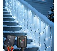Aigostar Cortina Luces Navidad para Exterior Solares 3M+5M*0.4M 100 LED: 8 Modos Cortinas de Luz Navidad Exterior - IP65 Visualización del nivel de batería para Bodas Fiestas. Luz Blanca Fría