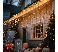 Aigostar Cortina Luces Navidad para Exterior Solares, 3M+5M*0.6M 100 LED 8 Modos, Cortinas de Luz Navidad Exterior, IP65, Visualización del nivel de batería, para Bodas, Fiestas. Blanco Cálido