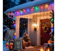 Aigostar Cortina Luces Navidad para Exterior Solares, 3M+5M*0.6M 100 LED 8 Modos, Cortinas de Luz Navidad Exterior, IP65, Visualización del nivel de batería, para Bodas, Fiestas. RGB