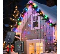 Aigostar Cortina Luces Navidad para Exterior Solares, 3M+5M*0.6M 100 LED 8 Modos, Cortinas de Luz Navidad Exterior, IP65, Visualización del nivel de batería, para Bodas, Fiestas. RGB