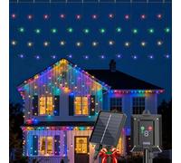 Aigostar Cortina Luces para Exterior Solares: 3M+5M*0.4M 100 LED 8 Modos - Cortinas de Luz Exterior IP65 Visualización del nivel de batería para Bodas Fiestas. RGB