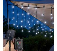 Aigostar Cortina Luces para Exterior Solares, 3M+5M*0.4M 100 LED 8 Modos, Cortinas de Luz Exterior, IP65, Visualización del nivel de batería, para Bodas, Fiestas. Luz Blanca Fría