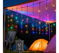 Aigostar Cortina Luces para Exterior Solares, 3M+5M*0.4M 100 LED 8 Modos, Cortinas de Luz Exterior, IP65, Visualización del nivel de batería, para Bodas, Fiestas. RGB