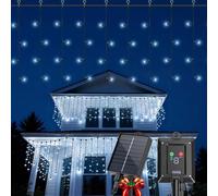 Aigostar Cortina Luces para Exterior Solares 3M+5M*0.4M 100 LED: 8 Modos Cortinas de Luz Exterior - IP65 Visualización del nivel de batería para Bodas Fiestas. Luz Blanca Fría