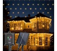 Aigostar Cortina Luces para Exterior Solares: 3M+5M*0.6M 100 LED 8 Modos - Cortinas de Luz Exterior IP65 Visualización del nivel de batería para Bodas Fiestas. Blanco Cálido