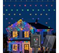 Aigostar Cortina Luces para Exterior Solares: 3M+5M*0.6M 100 LED 8 Modos - Cortinas de Luz Exterior IP65 Visualización del nivel de batería para Bodas Fiestas. RGB