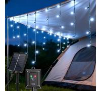 Aigostar Cortina Luces para Exterior Solares, 3M+5M*0.6M 100 LED 8 Modos, Cortinas de Luz Exterior, IP65, Visualización del nivel de batería, para Bodas, Fiestas. Luz Blanca Fría