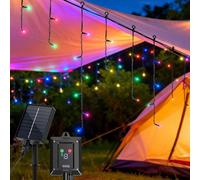 Aigostar Cortina Luces para Exterior Solares, 3M+5M*0.6M 100 LED 8 Modos, Cortinas de Luz Exterior, IP65, Visualización del nivel de batería, para Bodas, Fiestas. RGB