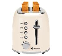 Aigostar Cream - Tostadora Retro, 2 Ranuras Corta Extra Anchas de 4 cm, Acero Inoxidable, 6 Niveles de Tostado, Descongelar, Recalentar y Cancelar, Programa Especial Bagels. Diseño Vintage en Beige. C