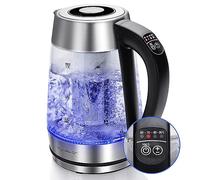 Aigostar Cris - Hervidor de agua, vidrio de borosilicato con infusor de té, 5 niveles de temperatura, 1.7L, 2200 W, función mantener caliente, iluminación LED, apagado automático, libre de BPA.