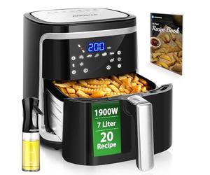 Aigostar Cube - Freidora de aire XXL, 1900W, 7L Air fryer. Libro de recetas incluido, panel LED táctil. Doble uso: con cesta o cajón. 7 funciones preestablecidas + mantener caliente, Sin BPA.