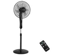 Aigostar Dave - Ventilador de Pie Ultra Silencioso, Mando a Distancia, 50W, 16", 7 Aspas: Gran Caudal de Aire 2160m³/h, 3 Modos, 3 Velocidades, 7.5h Temporizador, Oscilación 80°, 118-133cm, Negro