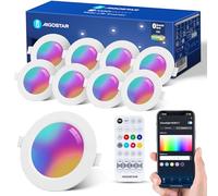 Aigostar Downlight Empotrable LED RGB 6W, Foco Empotrable Techo Inteligente Regulable Colores Compatible con Alexa Bluethooth Mesh, con Control Remoto, Luz Blanco 2700-6500K, 600LM, Ф100-110mm, 8 Uds