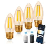 Aigostar Edison Bombillas Alexa LED Bombillas Inteligentes E27 4.5W 470LM WIFI Bombilla Vintage C35 Bombillas Filamento Regulable 2700K-6500K, compatible con Alexa/Google Home. ámbar 4Uds