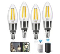 Aigostar Edison Bombillas Alexa LED E14 Bombillas Inteligentes 4.5W 470LM WIFI Bombilla Vintage C35 Bombillas Filamento Regulable 2700K-6500K, compatible con Alexa/Google Home. transparente 4 pack