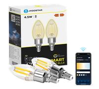 Aigostar Edison Bombillas Alexa LED E14 Bombillas Inteligentes 4.5W 470LM WIFI Bombilla Vintage C35 Bombillas Filamento Regulable 2700K-6500K， compatible con Alexa/Google Home. transparente 2 pack