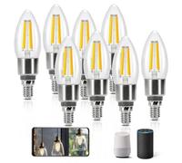 Aigostar Edison Bombillas Alexa LED E14 Bombillas Inteligentes 4.5W 470LM WIFI Bombilla Vintage C35 Bombillas Filamento Regulable 2700K-6500K, compatible con Alexa/Google Home. transparente 8 pack