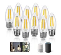 Aigostar Edison Bombillas Alexa LED E27 Bombillas Inteligentes 4.5W 470LM WIFI Bombilla Vintage C35 Bombillas Filamento Regulable 2700K-6500K, compatible con Alexa/Google Home. transparente 10 pack
