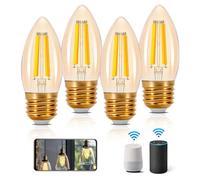 Aigostar Edison Bombillas Alexa LED E27 Bombillas Inteligentes 4.5W 470LM WIFI C35 Regulable 2700K-6500K, compatible con Alexa/Google Home. ámbar 4 pack