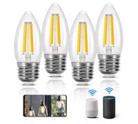 Aigostar Edison Bombillas Alexa LED E27 Bombillas Inteligentes 4.5W 470LM WIFI C35 Regulable 2700K-6500K, compatible con Alexa/Google Home. transparente 4 pack