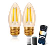 Aigostar Edison Bombillas Alexa LED E27 Bombillas Inteligentes 4.5W 470LM WIFI C35 Regulable 2700K-6500K, compatible con Alexa/Google Home. ámbar 2Uds