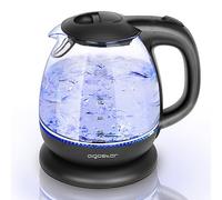 Aigostar Elfin - Hervidor agua electrico 1 litro, 2200W hervidor de agua pequeño, iluminación LED, Vidrio de borosilicato, Rápida ebullición, Libre de BPA, Negro, Portátil para el hogar o viajes