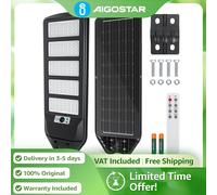 Aigostar Farola Solar Industrial 300W para Exteriores | Sensor de Movimiento, IP65 Impermeable | (No Incluye Soporte) Negro