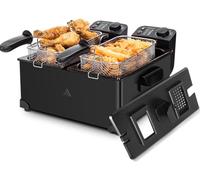 Aigostar Feast - Freidora 6L (2x3L) Acero Inoxidable, 3600W, Termostato Ajustable (90-190°C), Tapas con Ventana, Filtro de Humo, Asas Desmontables, Automático, Esmaltado, Libre de BPA