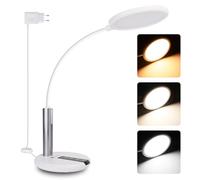 Aigostar Flexo Escritorio, Lampara Escritorio LED, Ajuste Flexible de 360°, 3 Brillo y Temperatura de Color, Cable de 130 cm con Enchufe, Función de Memoria, Blanco