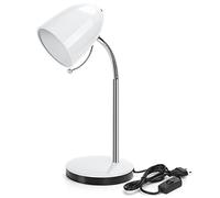 Aigostar Flexo Escritorio, Lampara Escritorio Retro Metálica E27, sin Bombilla, Ajuste Flexible, Cable 153 cm con Enchufe, Blanco