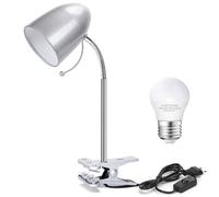 Aigostar Flexo LED Escritorio con Pinza Retro con Cable, Luz Lectura de Metal con E27 Bombilla LED, 4000K Luz Natural, Cuello de Lámpara Flexible, con Cable de 153cm, Plata
