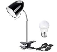 Aigostar Flexo LED Escritorio con Pinza Retro con Cable, Luz Lectura de Metal con E27 Bombilla LED, 4000K Luz Natural, Cuello de Lámpara Flexible, con Cable de 153cm, Negro