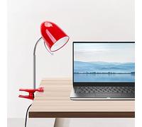 Aigostar Flexo Pinza E27 Retro, Lámpara Escritorio con Pinza y Enchufe, Luz LED Lectura de Metal, 6500K Luz Blanca, Cuello Flexible, con Cable de 153cm, Rojo