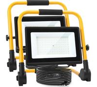 Aigostar Foco de Trabajo LED 100W,2 piezas,9000LM,Foco Portátil con Cable de 4M,Enchufes Con Interruptor Estanco,IP65 Impermeable,Soporte plegable,Uso en Interior y Exterior,para Obra, Taller,6500K