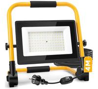 Aigostar Foco de Trabajo LED 100W con Cable de 4M，Foco LED Portáti Enchufes Con Interruptor Estanco，IP65 Impermeable，Soporte plegable，Uso en Interior y Exterior，para Obra， Taller，6500K