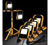 Aigostar Foco de Trabajo LED 30W 2700LM Foco LED Portátil con Enchufe, IP65 Impermeable Soporte plegable, para Uso en Interiores y Exteriores, para Obra, Taller, Garaje,6500K Luz Blanca, 4 pcs