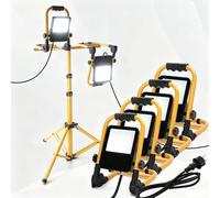 Aigostar Foco de Trabajo LED 30W 2700LM Foco LED Portátil con Enchufe, IP65 Impermeable Soporte plegable, para Uso en Interiores y Exteriores, para Obra, Taller, Garaje,6500K Luz Blanca, 4 pcs