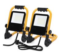 Aigostar Foco de Trabajo LED 30W 2700LM Foco LED Portátil con Enchufe, IP65 Impermeable Soporte plegable, para Uso en Interiores y Exteriores, para Obra, Taller, Garaje ,6500K Luz Blanca, 2 pcs