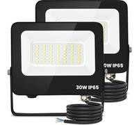 Aigostar Foco Led Exterior 30w 2450 lúmen,Luces Led Exterior Impermeable IP65,Proyector LED Exterior Blanco Frío 6500K para Jardín,Patio,Garaje,Parque, 2 piezas