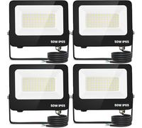 Aigostar Foco Led Exterior 50w 4500 lúmen,Luces Led Exterior Impermeable IP65,Proyector LED Exterior Blanco Frío 6500K para Jardín,Patio,Garaje,Parque,4 piezas