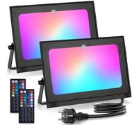 Aigostar - Foco LED RGB Exterior,50W,con mando a distancia,RGB:cambio de colores,6 modos de funcionamiento estroboscópico.Iluminación regulable.Uso interior y exterior IP65,Cable de 1,5 m, 2 piezas