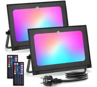 Aigostar - Foco LED RGB Exterior,50W,con mando a distancia,RGB:cambio de colores,6 modos de funcionamiento estroboscópico.Iluminación regulable.Uso interior y exterior IP65,Cable de 1,5 m, 2 piezas