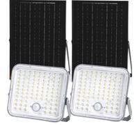 Aigostar Foco LED solar exterior con gran panel solar,Súper Luminoso,8000mAH,Batería gran capacidad,Impermeable IP66 Luz Solar,lampara solar con detección de movimiento para jardín,6500K,2 Piezas