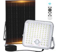 Aigostar Foco LED solar exterior con gran panel solar,Súper Luminoso,8000mAH,Batería gran capacidad,mando a distancia,detección de movimiento,Luz solar con Impermeable IP66 para jardín,caminos,6500K