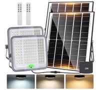Aigostar Foco proyector LED con gran panel solar，200W，2000lm，Cable de 5m，15000mAH，Batería de gran capacidad.regulable 3000/4000/6500K.Uso interior/exterior IP65:Porches，Jardín，Patio，Piscina，2 Piezas