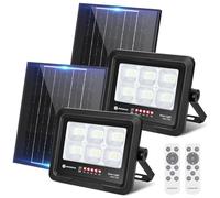 Aigostar Foco Proyector LED Solar 100w, Blanco Frío 6500K, con mando a distancia, Impermeable IP65, Visualización del nivel de batería, con Brillo y Sincronización ajustables para Jardín, 2 pcs