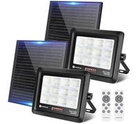 Aigostar Foco Proyector LED Solar 200w, Blanco Frío 6500K, con mando a distancia, Impermeable IP65, Visualización del nivel de batería, con Brillo y Sincronización ajustables para Jardín, 2 pcs