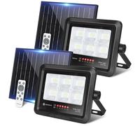 Aigostar Foco Proyector LED Solar 50w, Blanco Frío 6500K, con mando a distancia, Impermeable IP65, Visualización del nivel de batería, con Brillo y Sincronización ajustables para Jardín, 2 pcs