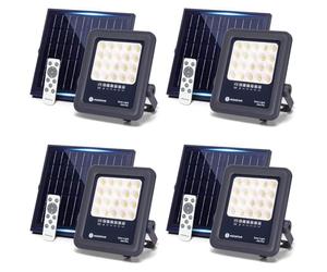 Aigostar Foco proyector LED solar con control remoto 4 piezas,focos solare de 50W, 500LM,luz blanca fría de 6500K,IP65 impermeable Luz solar exterior,para jardín,terrazas,caminos,garajes,cable de 2M